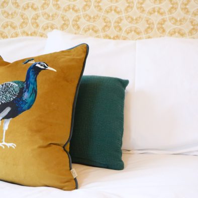 Peacock cushion at Dale House Kettlewell Bedroom 6